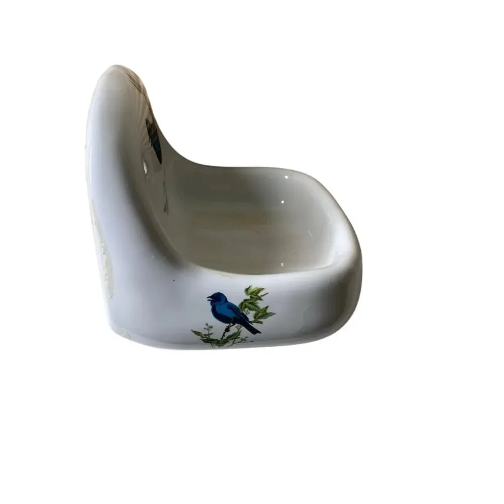 Vintage Soap Dish Porcelain De Paris France Wall Hanging White Blue Bird